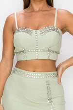 Load image into Gallery viewer, Studded Stone Cami Top &amp; Slit Mini Skirts Set
