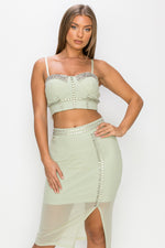 Load image into Gallery viewer, Studded Stone Cami Top &amp; Slit Mini Skirts Set
